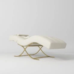 Manufakturo Elegance Lash Bed – Gold Frame & Adjustable Headrest Creamy(Manufakturo Elegance Lash Bed Gold Frame Adjustable Headrest Creamy)