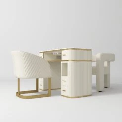Manufakturo Manicure Glam Station Set- Table With Absorber & Two Chairs Creamy(Manufakturo Manicure Glam Station Set Table With Absorber Two Chairs Creamy)
