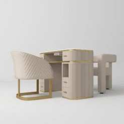 Manufakturo Manicure Glam Station Set- Table With Absorber & Two Chairs Light Brown(Manufakturo Manicure Glam Station Set Table With Absorber Two Chairs Light Brown)