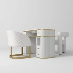Manufakturo Manicure Glam Station Set- Table With Absorber & Two Chairs White(Manufakturo Manicure Glam Station Set Table With Absorber Two Chairs White)