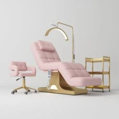 Manufakturo Saphir Version A Bare Blush – 4-Piece Beauty Studio Set: Luxury Bed, Chair, Lamp & Trolley(Manufakturo Saphir Version A Bare Blush 4 Piece Beauty Studio Set Luxury Bed Chair Lamp Trolley)