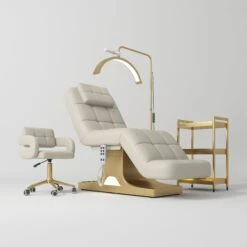 Manufakturo Saphir Version A Cappuccino – 4-Piece Beauty Studio Set: Luxury Bed, Chair, Lamp & Trolley(Manufakturo Saphir Version A Cappuccino 4 Piece Beauty Studio Set Luxury Bed Chair Lamp Trolley)
