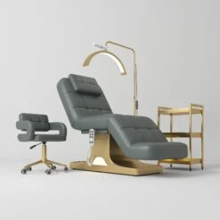 Manufakturo Saphir Version A Navy – 4-Piece Beauty Studio Set: Luxury Bed, Chair, Lamp & Trolley(Manufakturo Saphir Version A Navy 4 Piece Beauty Studio Set Luxury Bed Chair Lamp Trolley)