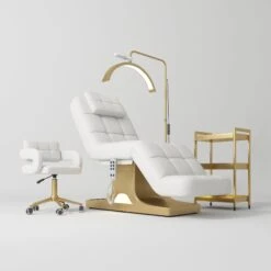 Manufakturo Saphir Version A White – 4-Piece Beauty Studio Set: Luxury Bed, Chair, Lamp & Trolley(Manufakturo Saphir Version A White 4 Piece Beauty Studio Set Luxury Bed Chair Lamp Trolley)