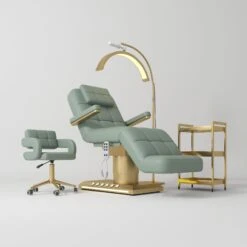 Manufakturo Saphir Version B Olive – 4-Piece Beauty Studio Set: Luxury Bed, Chair, Lamp & Trolley(Manufakturo Saphir Version B Olive 4 Piece Beauty Studio Set Luxury Bed Chair Lamp Trolley)