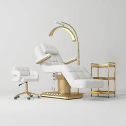 Manufakturo Saphir Version B White – 4-Piece Beauty Studio Set: Luxury Bed, Chair, Lamp & Trolley(Manufakturo Saphir Version B White 4 Piece Beauty Studio Set Luxury Bed Chair Lamp Trolley)