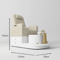 Manufakturo Noémie Creamy Luxury Electric Pedicure Chair – Massage Backrest, Gold Tap, USB-C, Ceramic Basin(Manufakturo Noemie Creamy Luxury Electric Pedicure Chair Massage Backrest Gold Tap Usb C Ceramic Basin) -Roxie Cosmetics Shop manufakturo noemi pedicure chair light brown roxie cosmetics 3