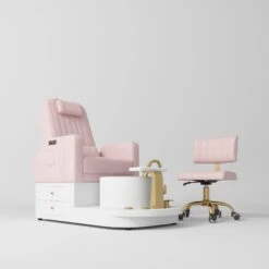 Manufakturo Noémie Luxury Electric Pedicure Chair With Matching Stool – Massage Backrest, Gold Tap, Light Pink(Manufakturo Noemie Luxury Electric Pedicure Chair With Matching Stool Massage Backrest Gold Tap Light Pink)