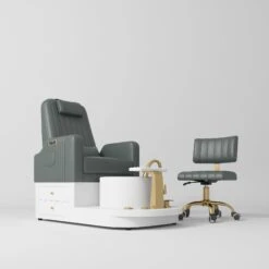 Manufakturo Noémie Luxury Electric Pedicure Chair With Matching Stool – Massage Backrest, Gold Tap, Navy(Manufakturo Noemie Luxury Electric Pedicure Chair With Matching Stool Massage Backrest Gold Tap Navy)