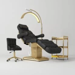 Manufakturo Orielle B Black – 4-Piece Beauty Studio Set: Luxury Bed, Chair, Moonlight & Trolley(Manufakturo Orielle B Black 4 Piece Beauty Studio Set Luxury Bed Chair Moonlight Trolley)