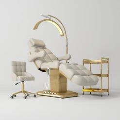 Manufakturo Orielle B Cappuccino – 4-Piece Beauty Studio Set: Luxury Bed, Chair, Moonlight & Trolley(Manufakturo Orielle B Cappuccino 4 Piece Beauty Studio Set Luxury Bed Chair Moonlight Trolley)