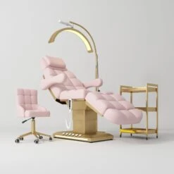 Manufakturo Orielle B Light Pink – 4-Piece Beauty Studio Set: Luxury Bed, Chair, Moonlight & Trolley(Manufakturo Orielle B Light Pink 4 Piece Beauty Studio Set Luxury Bed Chair Moonlight Trolley)