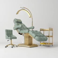 Manufakturo Orielle B Olive – 4-Piece Beauty Studio Set: Luxury Bed, Chair, Moonlight & Trolley(Manufakturo Orielle B Olive 4 Piece Beauty Studio Set Luxury Bed Chair Moonlight Trolley)