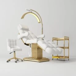 Manufakturo Orielle B White – 4-Piece Beauty Studio Set: Luxury Bed, Chair, Moonlight & Trolley(Manufakturo Orielle B White 4 Piece Beauty Studio Set Luxury Bed Chair Moonlight Trolley)