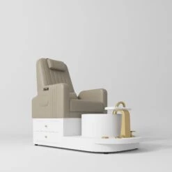 Manufakturo Noémie Luxury Electric Pedicure Chair With Matching Stool – Massage Backrest, Gold Tap, Brown(Manufakturo Noemie Luxury Electric Pedicure Chair With Matching Stool Massage Backrest Gold Tap Brown) -Roxie Cosmetics Shop manufakturo pedicure chair noemie brown