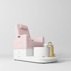 Manufakturo Noémie Luxury Electric Pedicure Chair With Matching Stool – Massage Backrest, Gold Tap, Light Pink(Manufakturo Noemie Luxury Electric Pedicure Chair With Matching Stool Massage Backrest Gold Tap Light Pink) -Roxie Cosmetics Shop manufakturo pedicure chair noemie lightpink