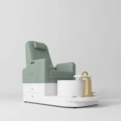 Manufakturo Noémie Luxury Electric Pedicure Chair With Matching Stool – Massage Backrest, Gold Tap, Olive(Manufakturo Noemie Luxury Electric Pedicure Chair With Matching Stool Massage Backrest Gold Tap Olive) -Roxie Cosmetics Shop manufakturo pedicure chair noemie olive 1
