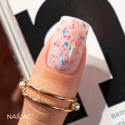 NaiLac Hybrid UV/LED Glammy Rubber Base Milk & Confetti(Nailac Hybrid Uv Led Glammy Rubber Base Milk Confetti) -Roxie Cosmetics Shop nailac glammy rubber base milk confetti nail swtch roxie cosmetics