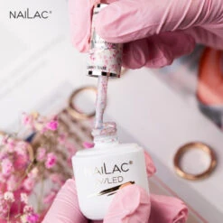 NaiLac Hybrid UV/LED Glammy Rubber Base Milk & Confetti(Nailac Hybrid Uv Led Glammy Rubber Base Milk Confetti) -Roxie Cosmetics Shop nailac glammy rubber base milk confetti swatch roxie cosmetics