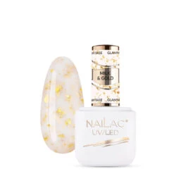 NaiLac Hybrid UV/LED Glammy Rubber Base Milk & Gold(Nailac Hybrid Uv Led Glammy Rubber Base Milk Gold)
