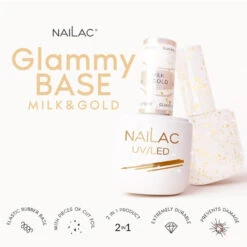 NaiLac Hybrid UV/LED Glammy Rubber Base Milk & Gold(Nailac Hybrid Uv Led Glammy Rubber Base Milk Gold) 13 NaiLac Hybrid UV/LED Glammy Rubber Base Milk & Gold(Nailac Hybrid Uv Led Glammy Rubber Base Milk Gold) -Roxie Cosmetics Shop nailac glammy rubber base milk gold flakes 7ml info