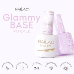 NaiLac Hybrid UV/LED Glammy Rubber Base Purple(Nailac Hybrid Uv Led Glammy Rubber Base Purple) -Roxie Cosmetics Shop nailac glammy rubber base purple flakes info