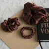 Roxie Collection Luxe 100% Mulberry Silk 30 Momme Scrunchie Chocolate Brown(Roxie Collection Luxe 100 Mulberry Silk 30 Momme Scrunchie Brown) -Roxie Cosmetics Shop roxie silk scrunchie chocolate brown shown