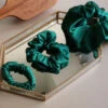 Roxie Collection Luxe 100% Mulberry Silk 30 Momme Scrunchie Bottle Green(Roxie Collection Luxe 100 Mulberry Silk 30 Momme Scrunchie Bottle Green) -Roxie Cosmetics Shop roxie silk scrunchie green bottle shown2